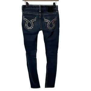 Big Star “Jenae” Skinny Jeans with Silver Leather and Stitched Accents, Sz 26L